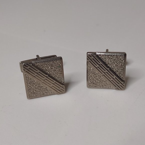 Vintage Silver Tone Rectangular Cufflinks - Picture 1 of 9